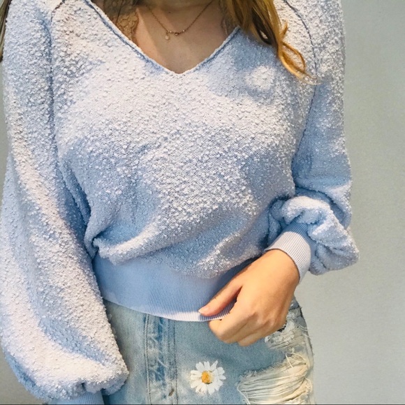 Free People boucle periwinkle pullover sweater - Picture 6 of 8